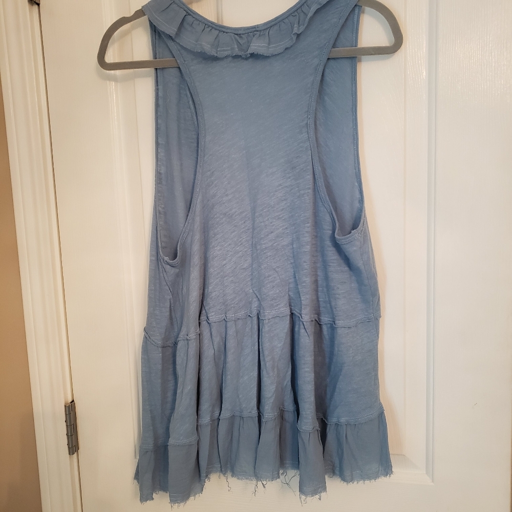 Free People Out and About Ruffled Blue Tank Top Size L - Picture 2 of 4